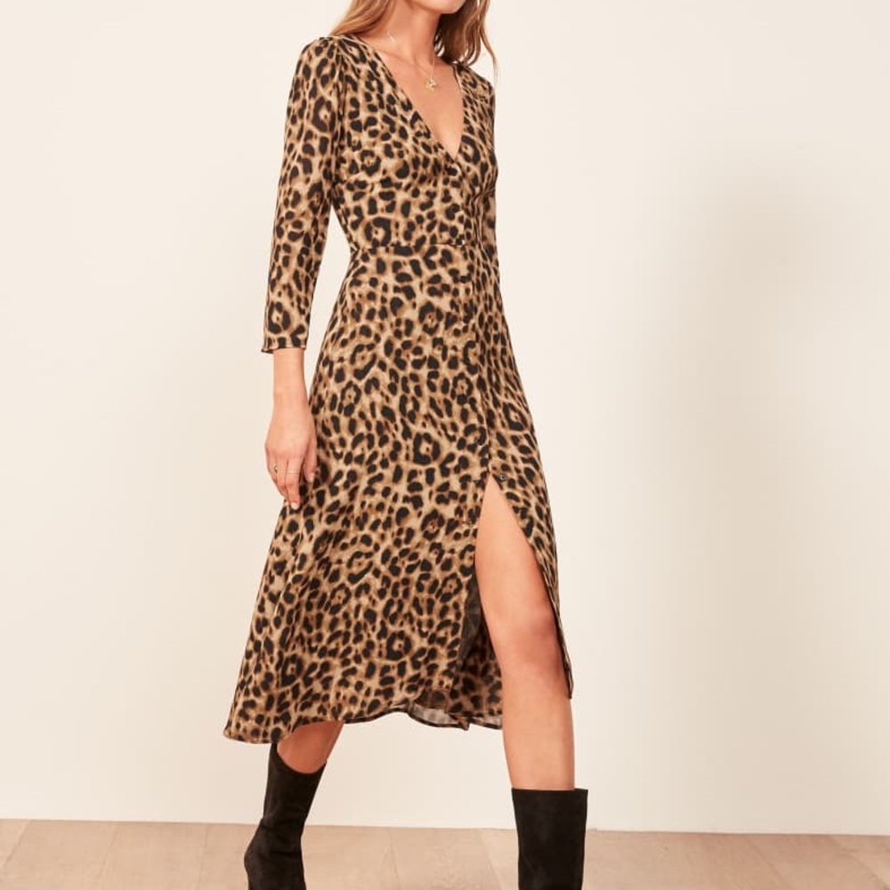 Reformation Alma Dress Sz 6 Leopard Cheetah NWOT